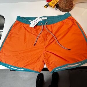 Vintage style Maamgik Swim Shorts orange with Teal Trim - new with tags.